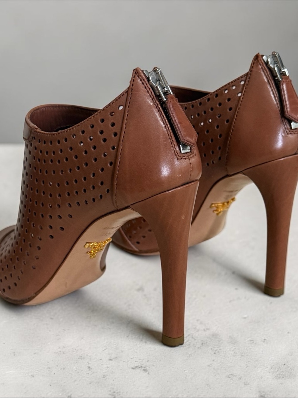 Authentic Prada Tan Perforated Peep-Toe High Heel Booties! Size 5.5 / 35.5 (EU) - Picture 6 of 14